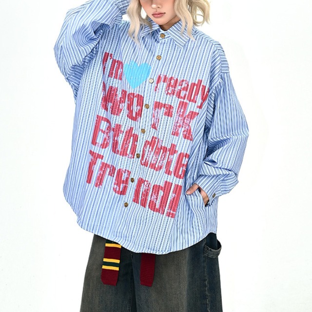 striped full lettering color shirt　ストライプフルレタリングカラーシャツ　J1389