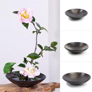 【在庫処分】Boono 生け花 花器 水盤 陶器風 セラミック フラワーアレンジメント 花道 シンプル ３サイズ (大‐直径21cm)