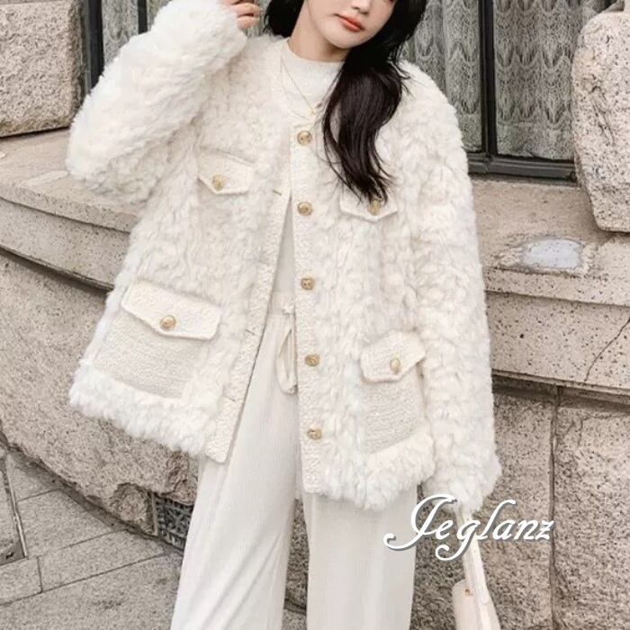 ファー エコファ ジャケット ブルゾン アウター ゴールドボタン(MB041)φ