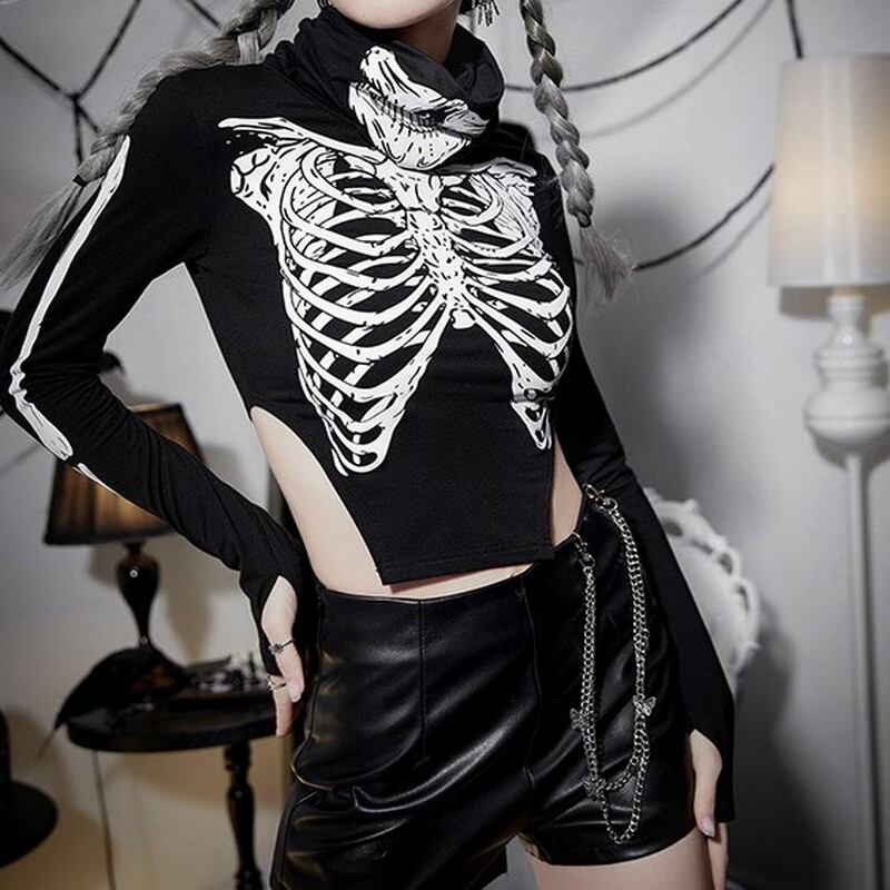 ハイネックタイプ スカルダークTシャツ 20441