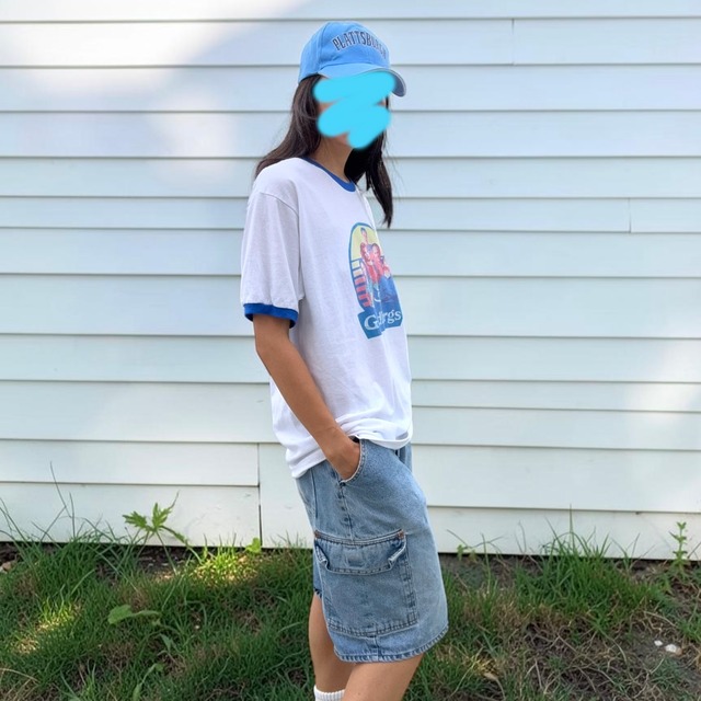 【LADIES】Vintage Ringer Graphic Tee - Oversized L