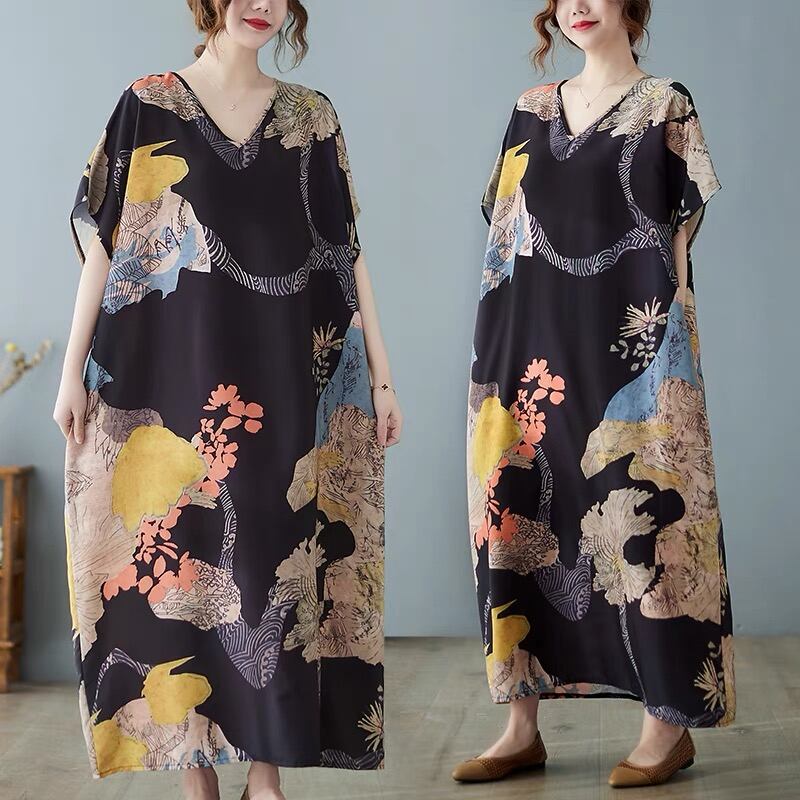 初回送料無料 新作レディースファッション カジュアル ゆったり 着やすい プリント ワンピース