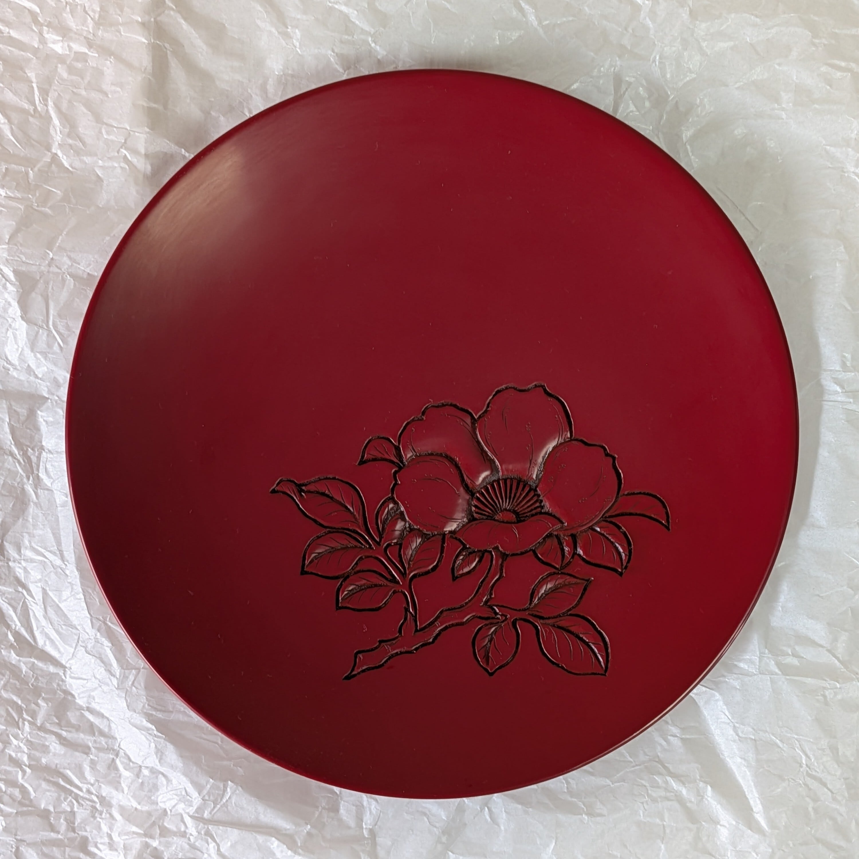 中古】村上木彫堆朱 菓子鉢（朝顔形）堆朱 蘭文様 K006 20.5cm | み喜森
