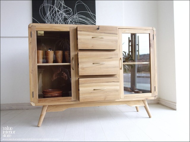 無垢材 buffet2枚扉/N サイドボード 食器棚 飾り棚 キッチンボード キャビネット 天然木 本棚 ナチュラル 収納家具 リビングボード 銘木家具