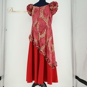 フラダンス 衣装 ワンピース ドレス レッド系 マーメイドライン フラ ダンス マイレ柄 フリル 花柄 赤 黄 華やか ハワイアン MermaidLine MMJ エムエムジェイ 日本製 かわいい アロハ 落ち着いた色 ハワイアンプリント イエロー系