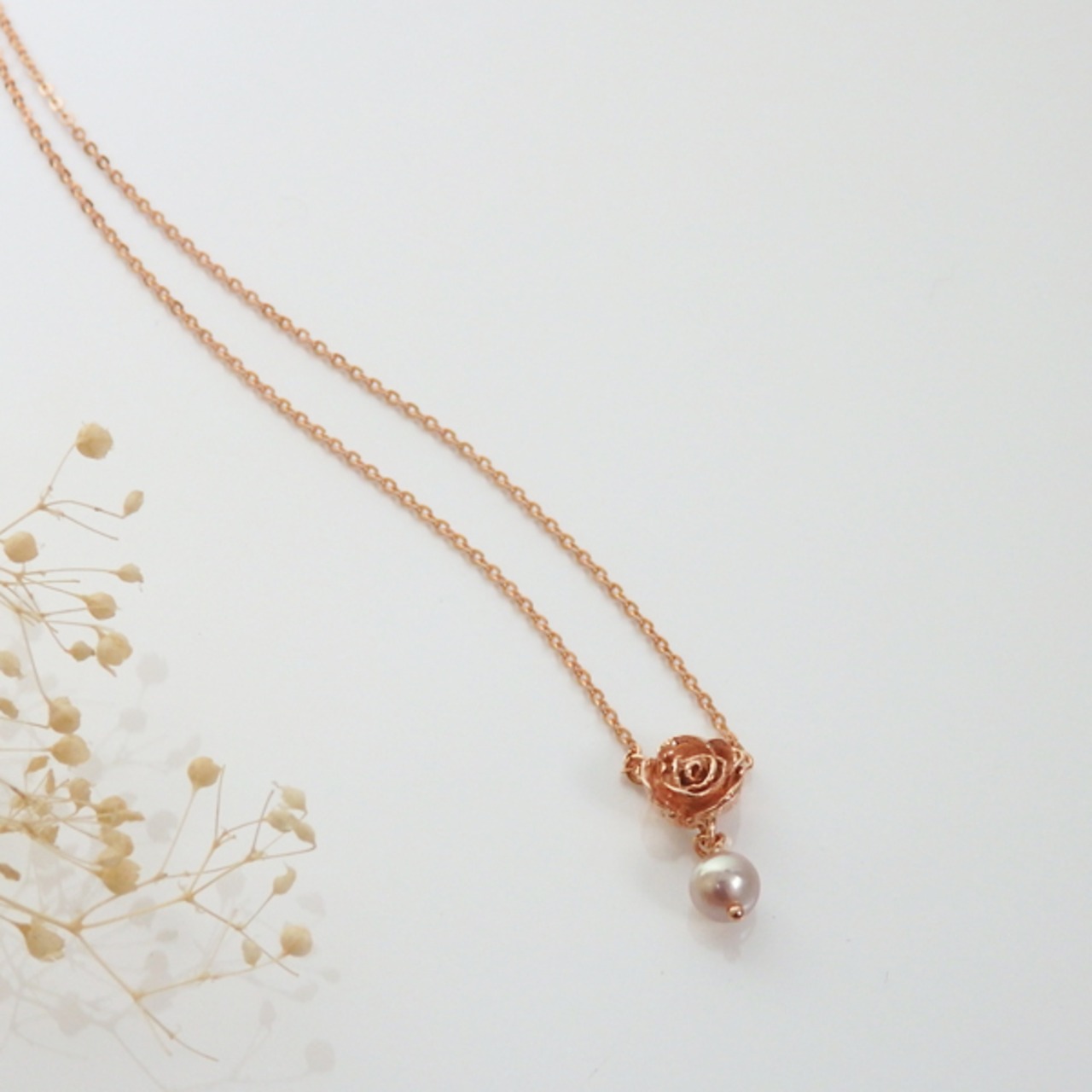 ローズとパールのネックレス(pink gold)