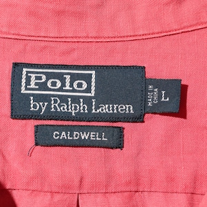 美品 L コーラルピンク シルクリネン Caldwell Polo Ralph Lauren ポロラルフローレン 半袖開襟シャツ