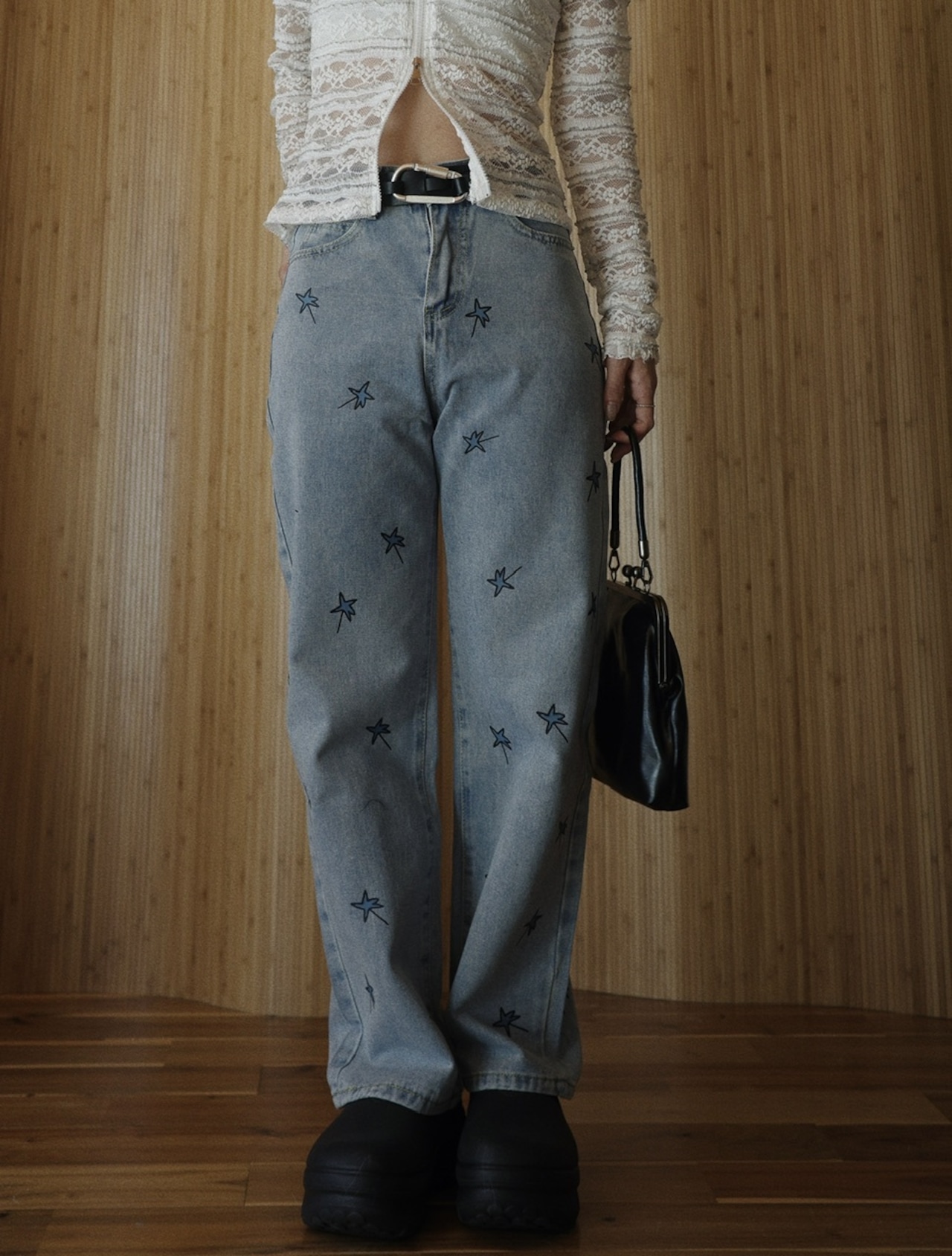 スタープリントストレートデニム