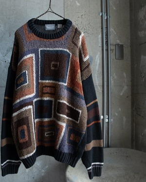 1990s vintage patterned ramie × cotton knitted crew sweater