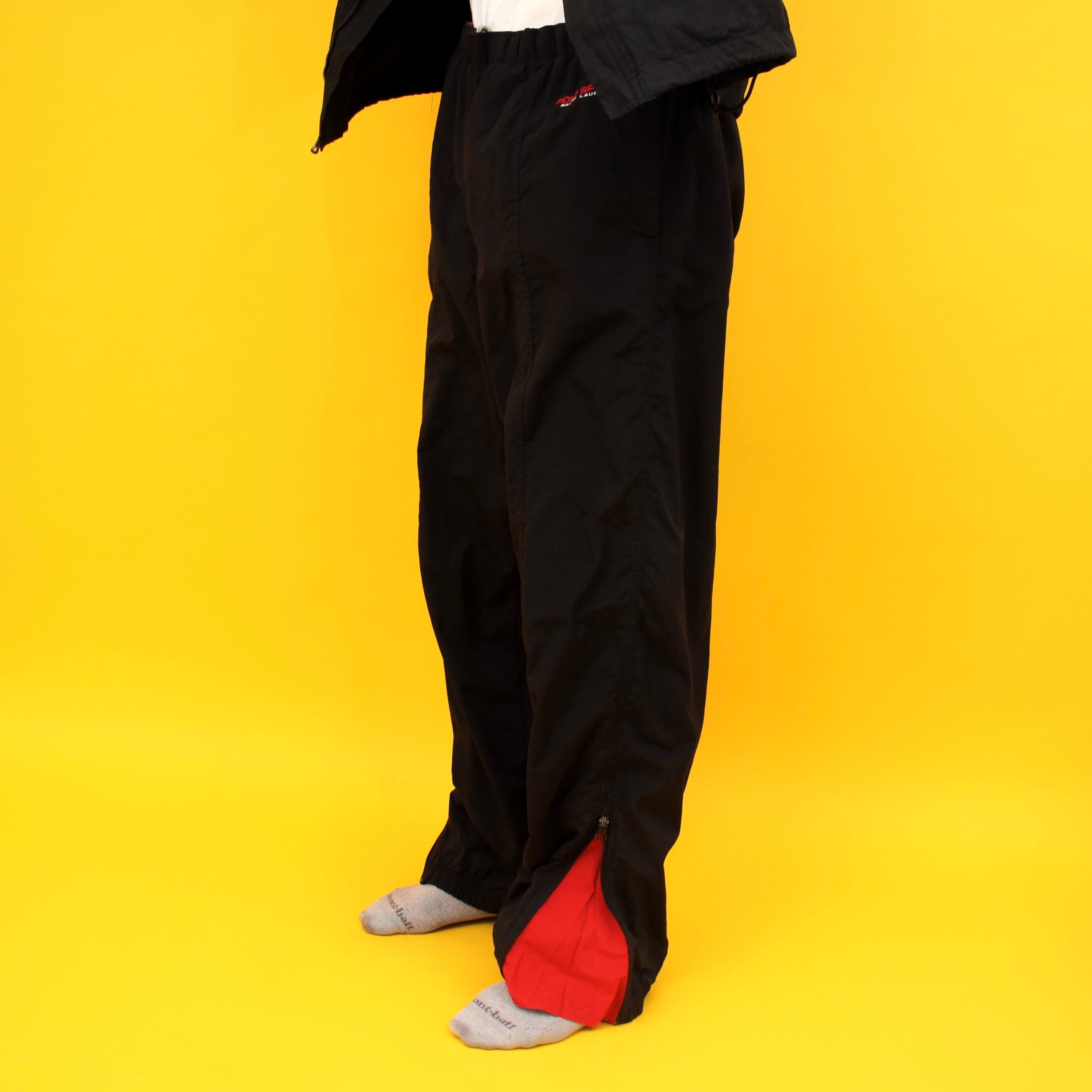 0339. 1990's polo sport nylon pants ブラック×レッド ナイロンパンツ イージーパンツ ジムパンツ ポロスポーツ  ラルフローレン 90s 90年代 vintage Ralph Lauren IPFU 古着