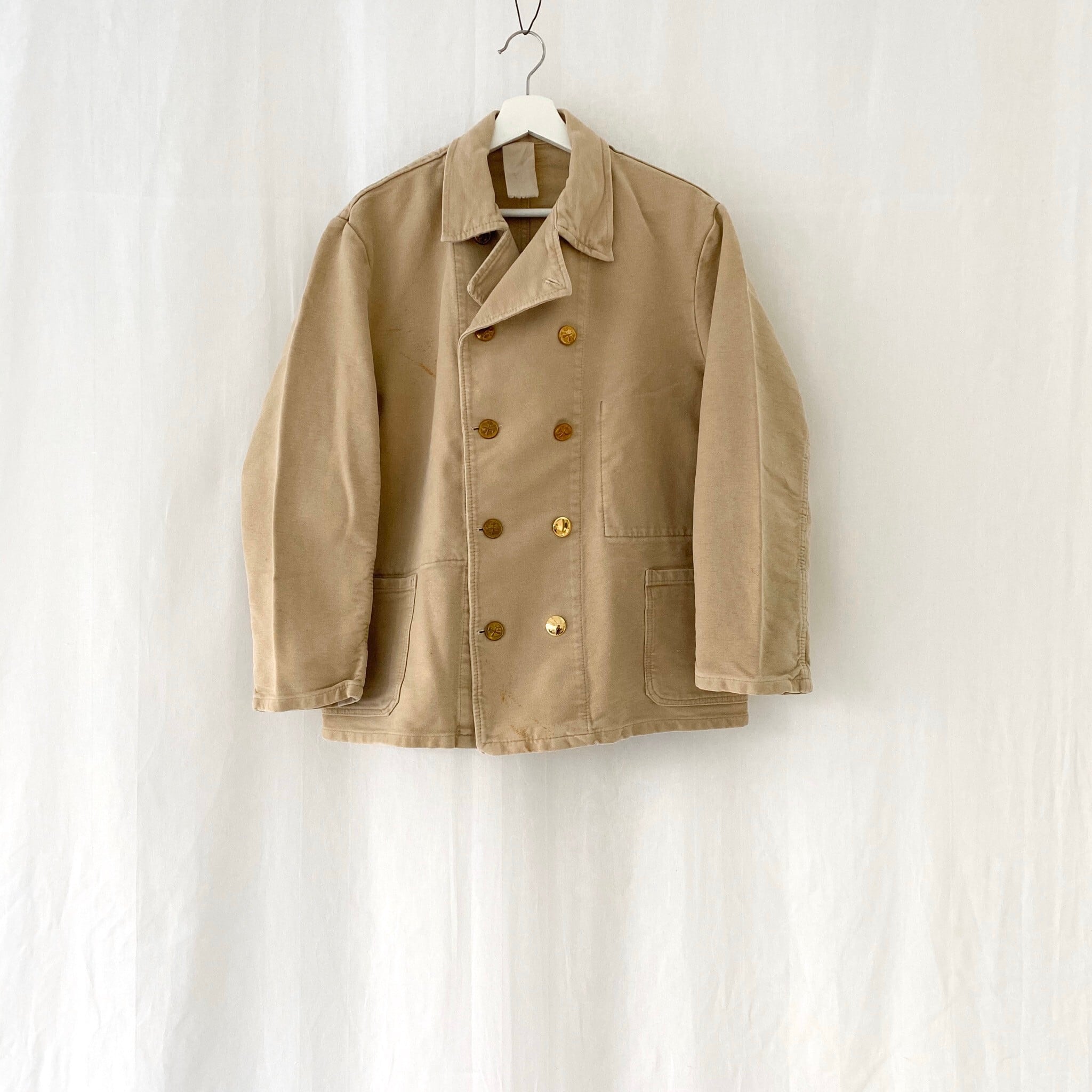 GERMANY 70s～vintage white moleskin double breasted work jacket