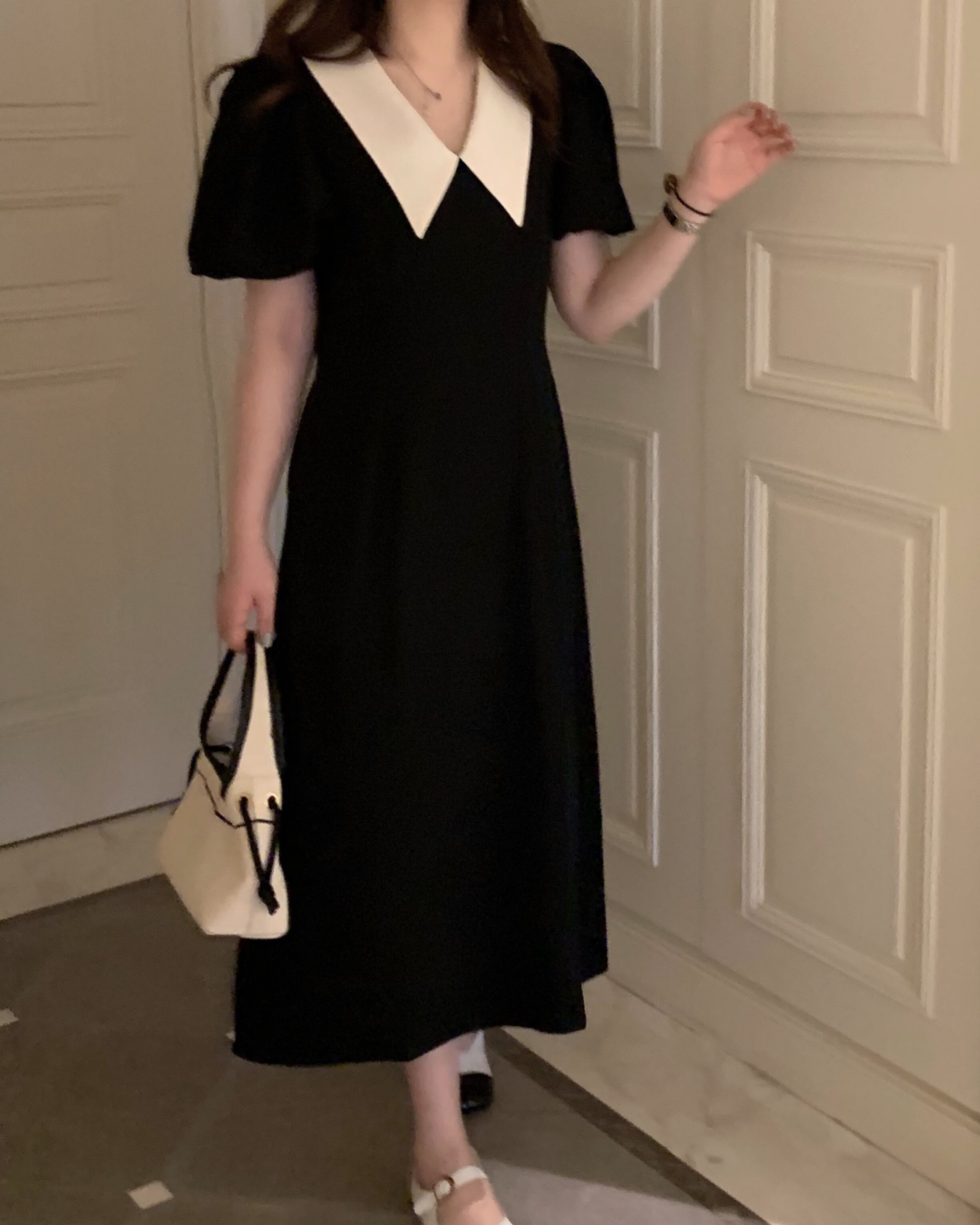 スタイルウェストドレス サマースリーブスタンダードロング薄手Aラインスカート レトロ 夏物 クレセントシティ73078421760