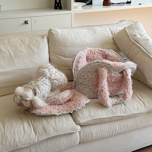 予約【№B06798】小花柄　ふわふわボア　キャリーバッグ（オプション：マット+ピロー）