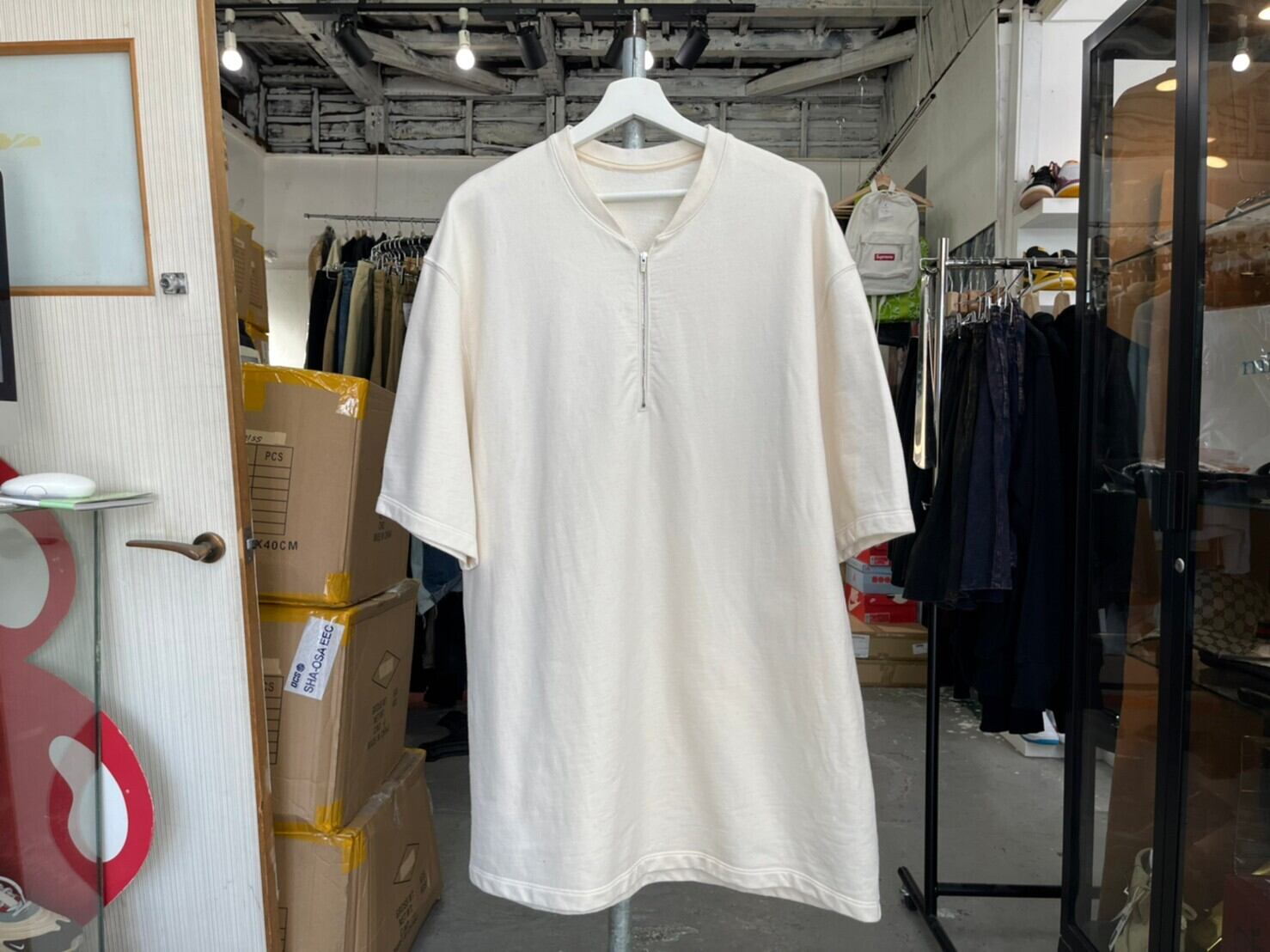FEAR OF GOD SIXTH COLLECTION SS HALF ZIP HENLEY TEE CREAM LARGE 