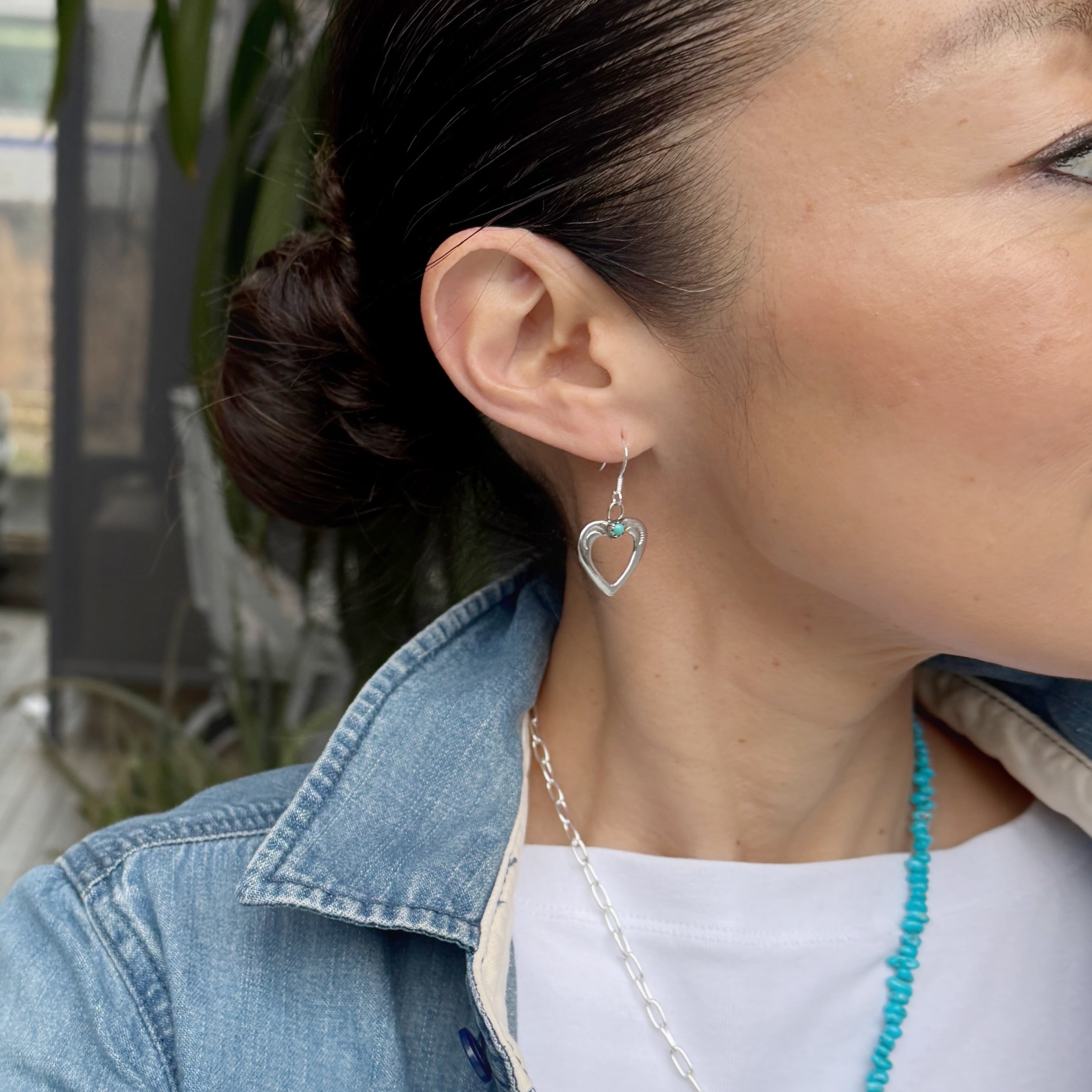 Indian jewelry》 ハート ターコイズ 1 ストーン フック ピアス