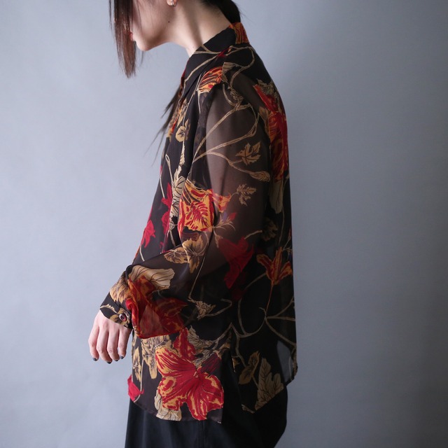 “和”motif loose silhouette flower see-through design shirt