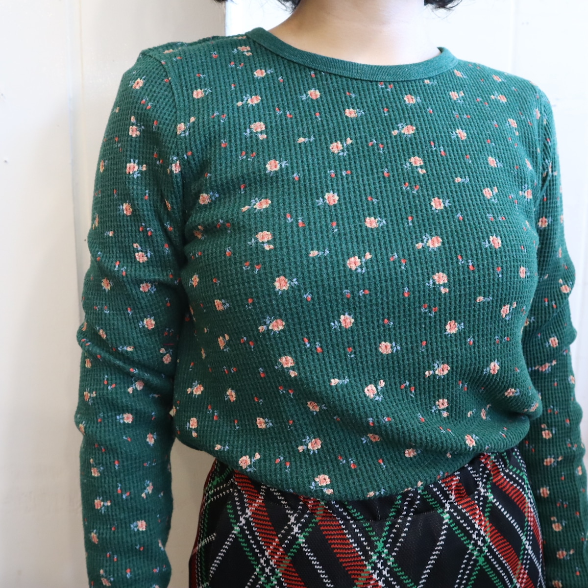 green×orange flower pattern thermal tops [l-4500] | Fizzvintage