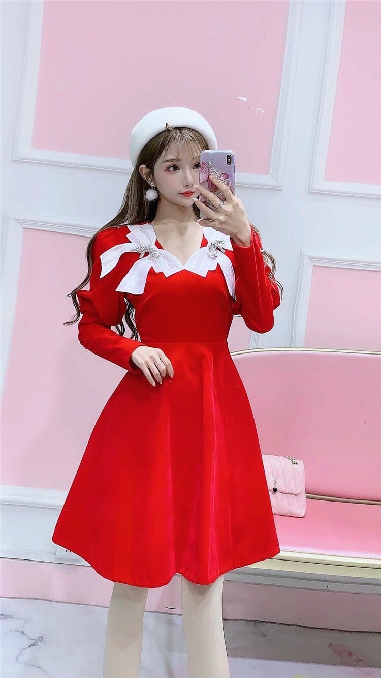 赤 ワンピース 可愛い リボン | LOVEYsmileSHOP