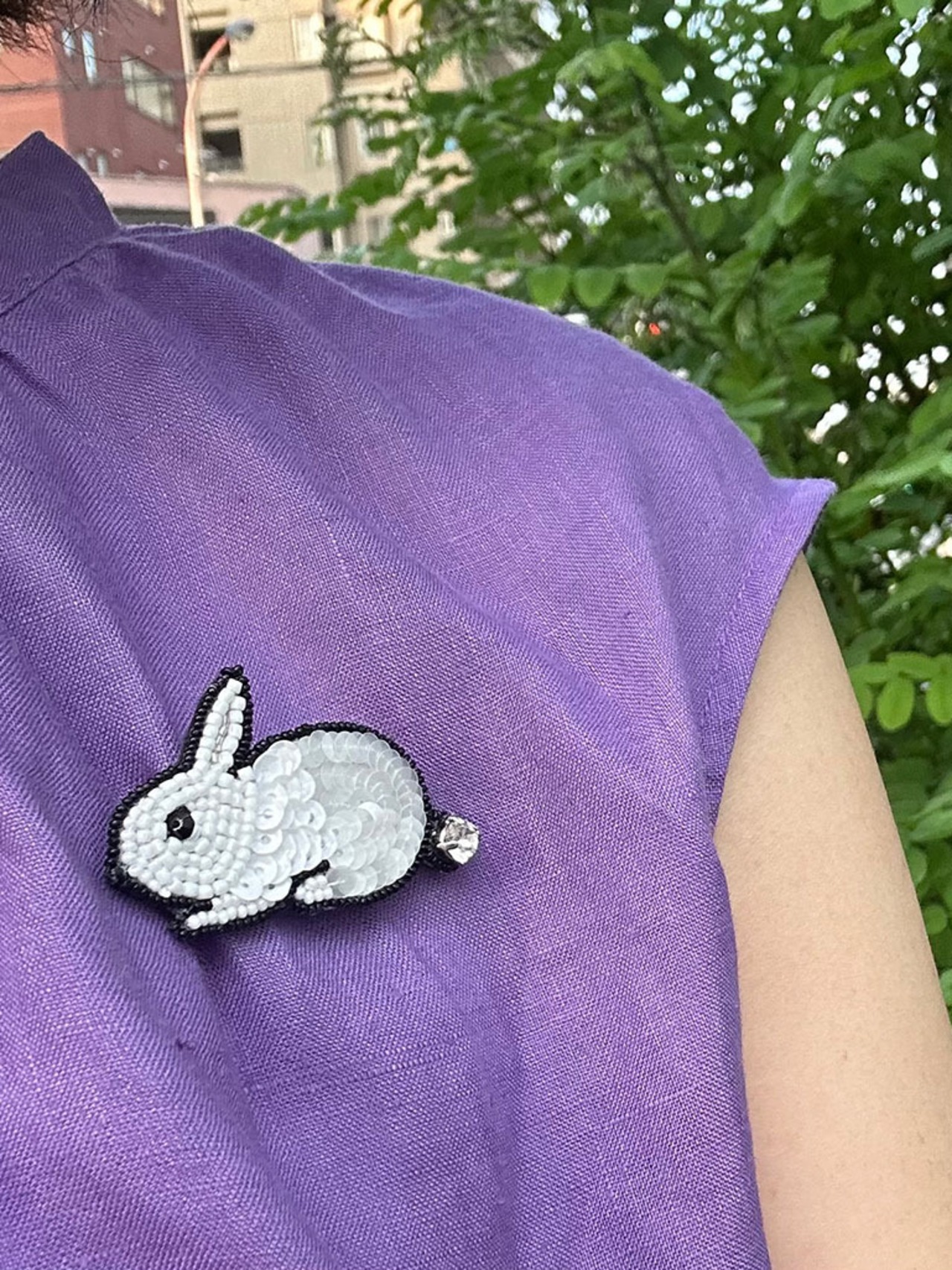 ウサギ／Rabbit ブローチ White Black eye - 3