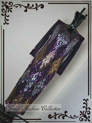 ★送料無料★9号(M)☆ニット地に変形スパンコール飾りのドレス(OPN2697)