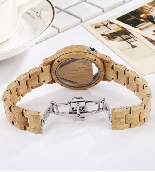 天然木製腕時計 中空デザイン ウッドウォッチ 透明文字盤 トライアングル文字盤  ナチュラル腕時計 エコウォッチ 軽量時計 男女兼用 個性的デザイン 幾何学模様