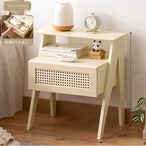 サイドテーブル ︱ ラタン引き出し 北欧 ナイトテーブル 収納付き コンパクト 木製 ベッドサイド ミニテーブル