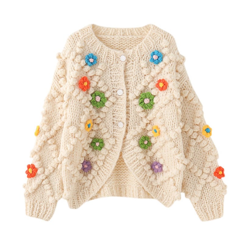 Popcorn Stitch Floral Chunky Jacket S0209