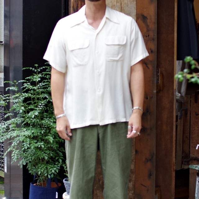 1940s Vintage Rayon Shirt / 40年代 オフホワイト レーヨン 開襟シャツ