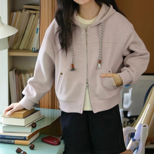 紐ネックジッパーフーディー ・9187
