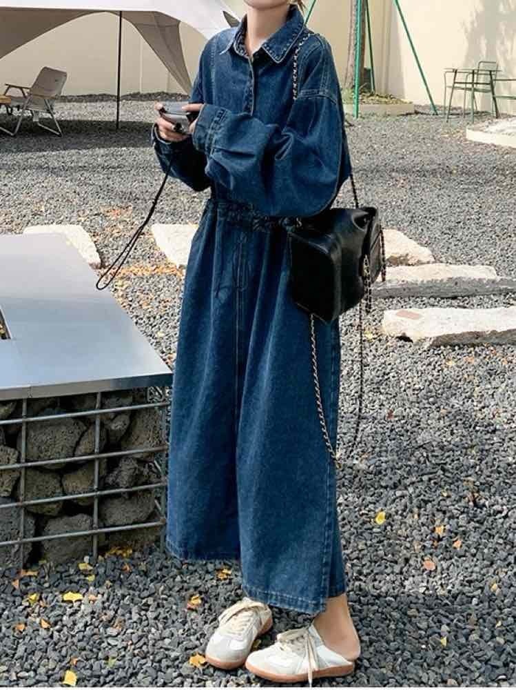 ドロスト デニムワンピース 長袖 かわいい ワンピース カジュアル M 春