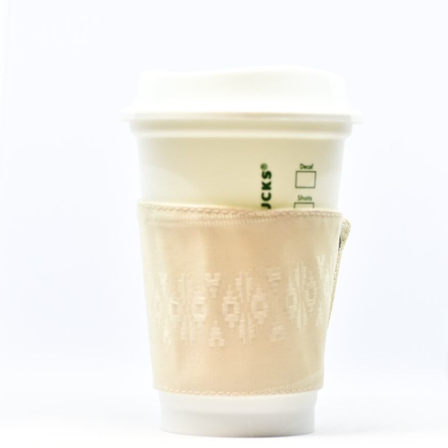 帯 カップスリーブ コーヒースリーブ リメイク 日本製 ベージュ 刺繍 - cup sleeve