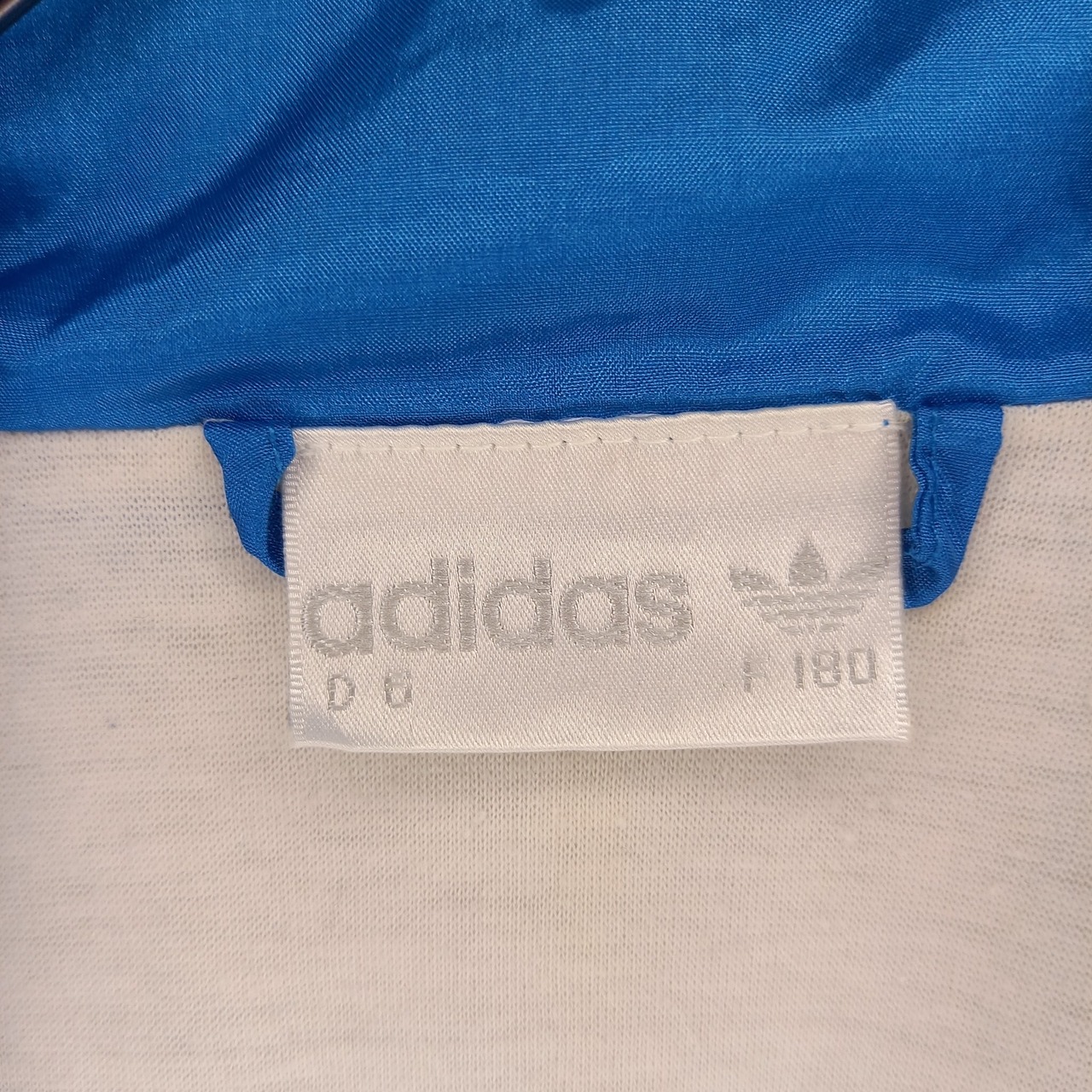 80s　アディダスオリジナルス　ナイロンジャケット　刺繍ロゴ　水色　白　XL