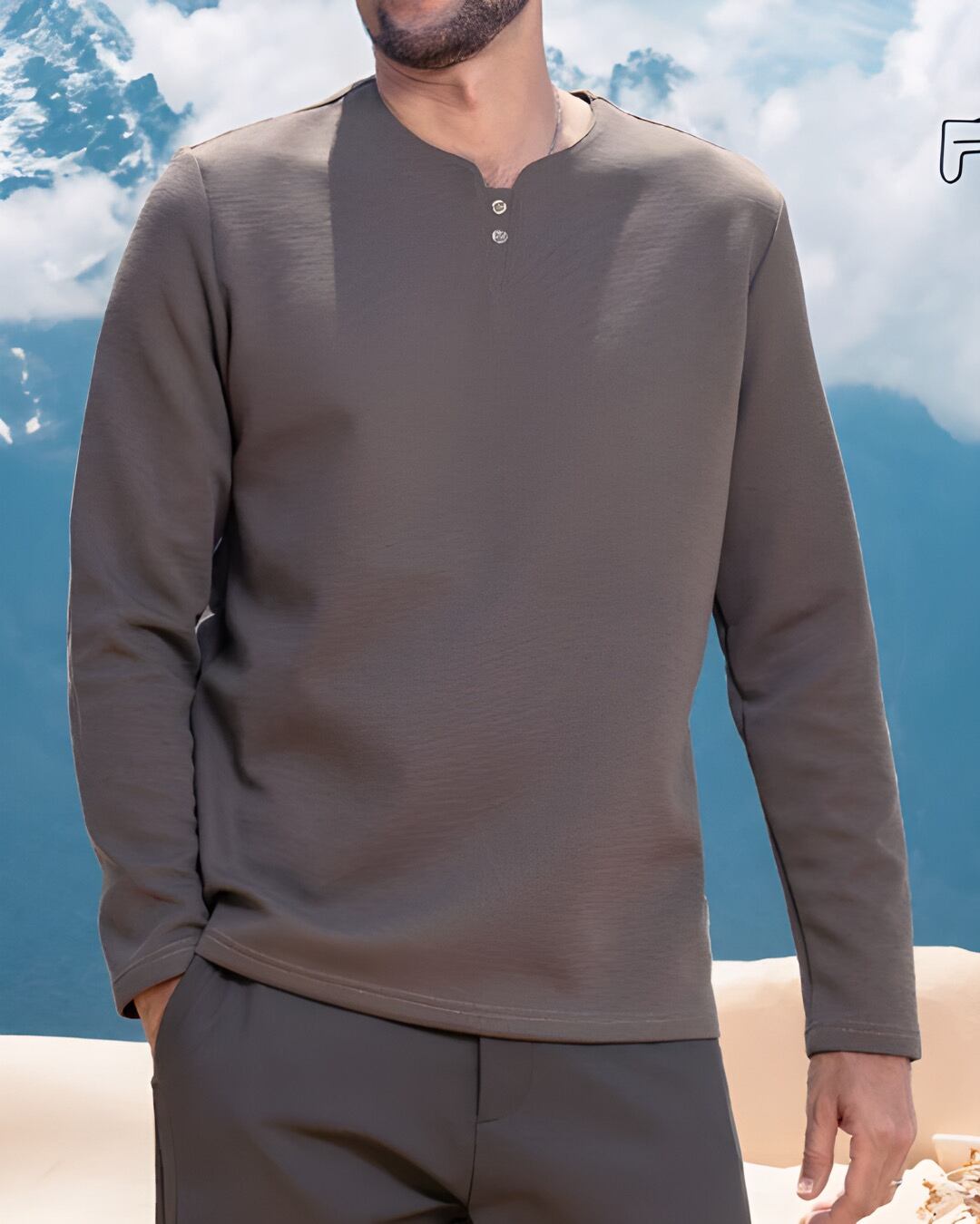 ウェイト 長袖ヘンリーネックTシャツ 5色 E0043