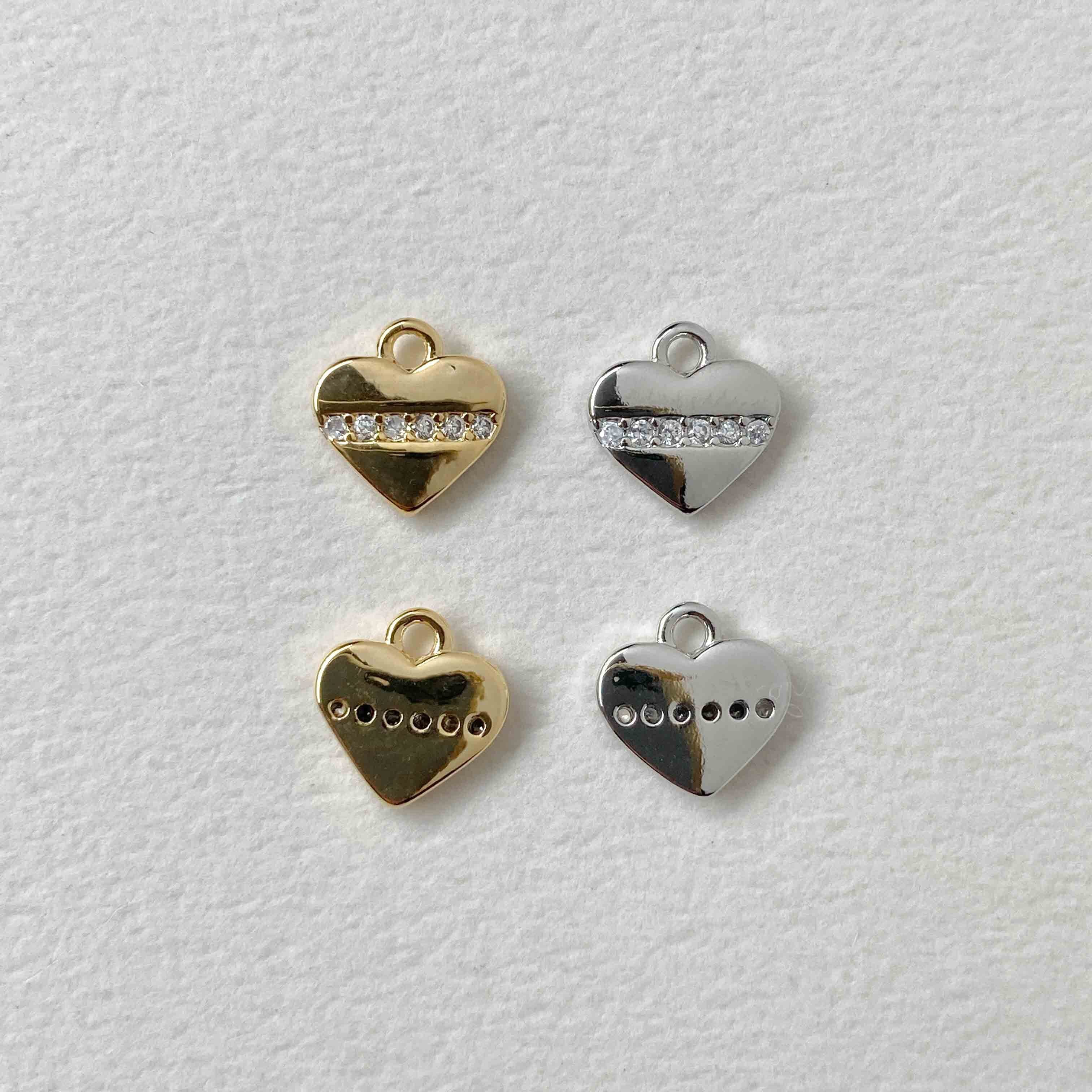 ハートラインストーンジルコニアチャーム（16K/プラチナメッキ） | Dua