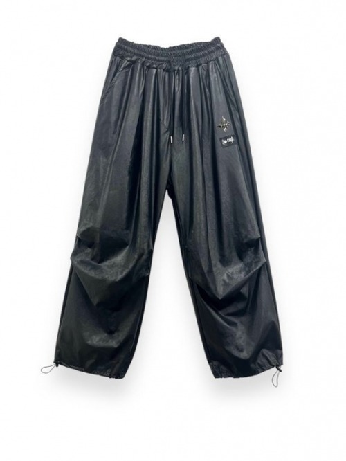 【LOVE KILLER】LK logo vegan leather gather pants