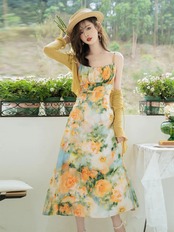 【0243】2set Floral Gathers Short Sleeve Dress