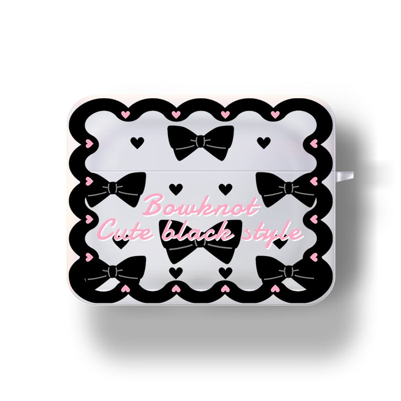 Airpodsケース】ブラックリボン◎大人かわいい 半透明 ワイヤレス