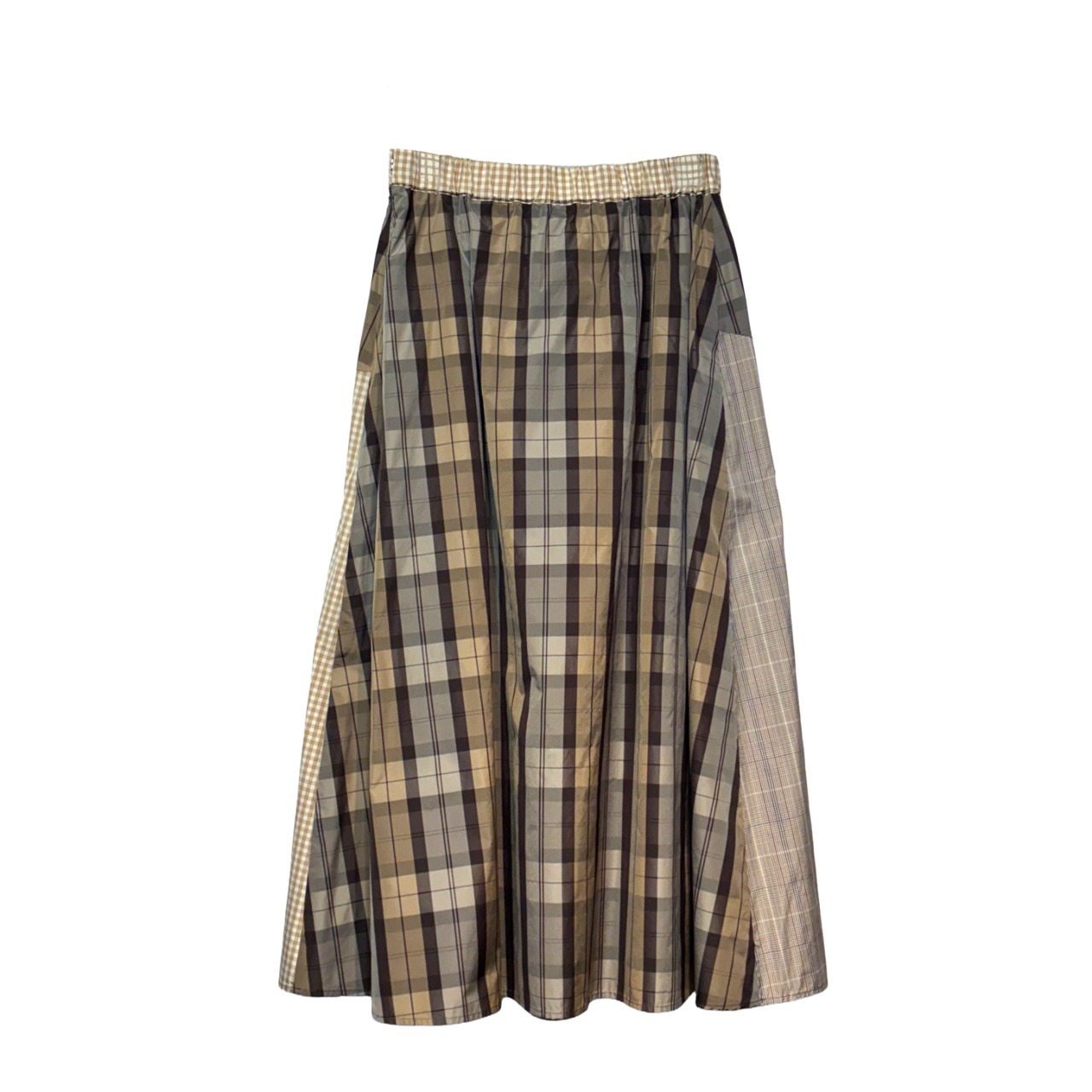 【最新作】MIXチェックパッチワークフレアースカート【264-5131】Mixed check patchwork flared skirt