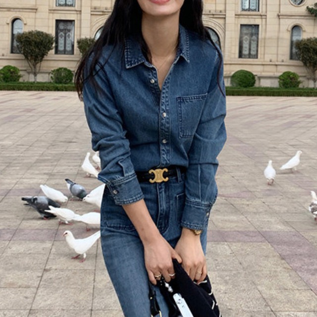 ウォッシュ加工レトロデニムシャツ W01365