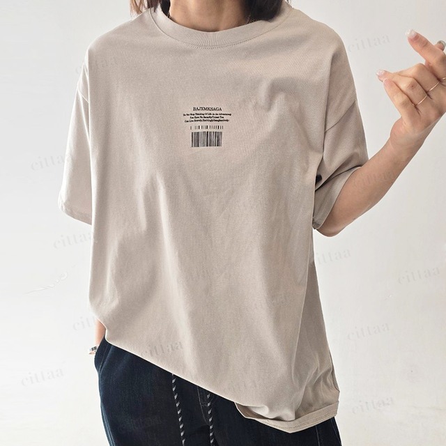 Y-4816　2026春新作♡BAJXMKSAGAバーコードプリント半袖Tシャツ　ベージュ　0206