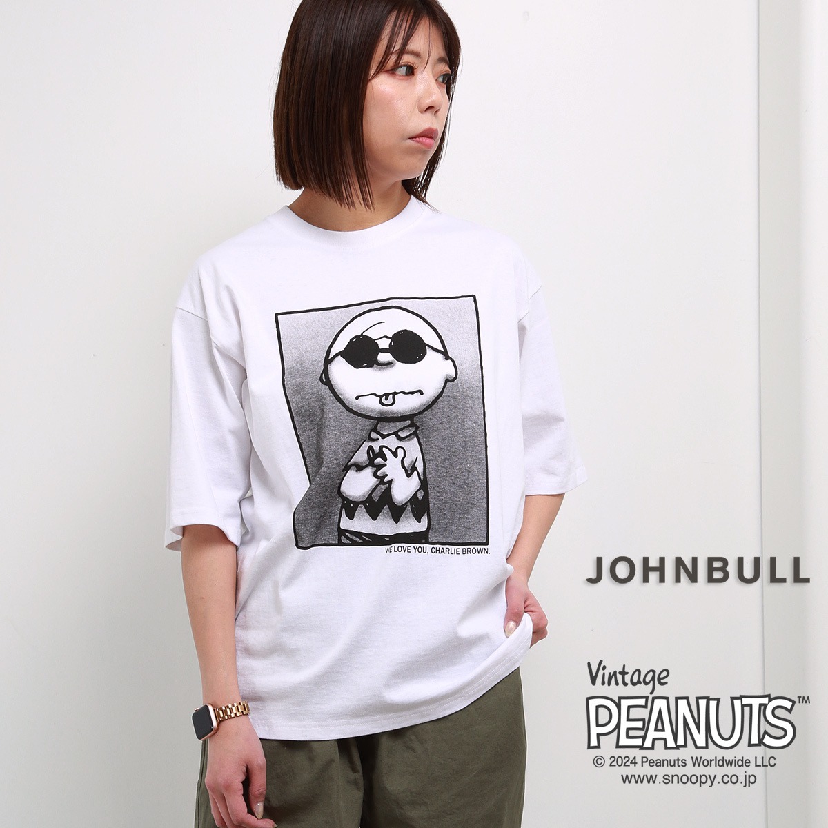 JOHNBULL PEANUTS チャーリー・ブラウン shades プリントTシャツ 