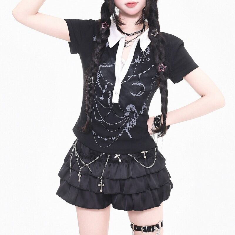 Collared print t-shirt r0112