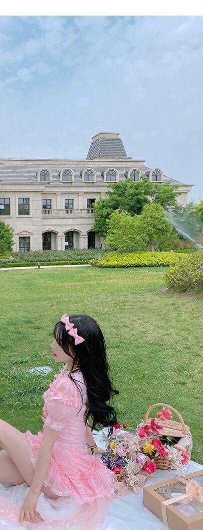 ワンピース ピンク 水色 黄色 デコレーション ブラウス 白 リボン