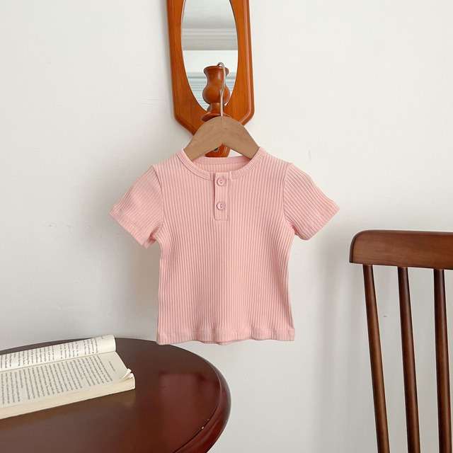 【BABY】ベーシック2ボタンリブ半袖クルーネックTシャツ - 17