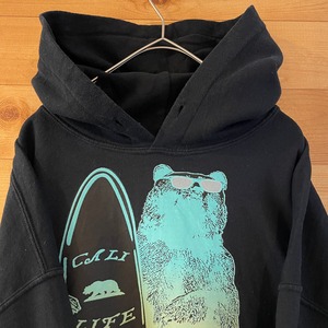 【GILDAN】イラスト プリント パーカー プルオーバー hoodie メンズL アメリカ古着