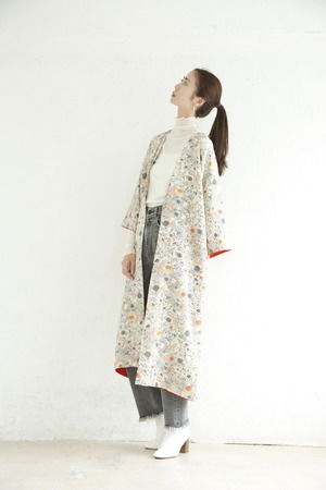 haori coat　庭に菊