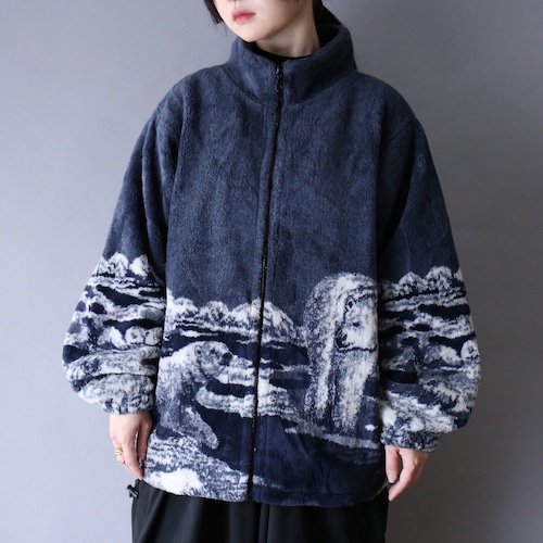 "白熊" good animal pattern over silhouette fleece jacket