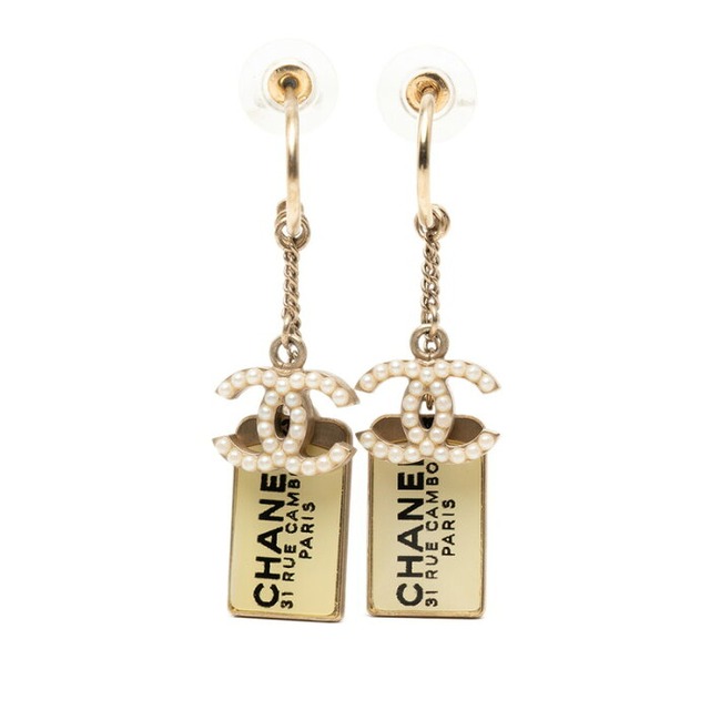 シャネル ココマーク 31 RUE CAMBON ル カンボン プレート スイング ピアス ゴールド メタル フェイクパール レディース CHANEL 【中古】