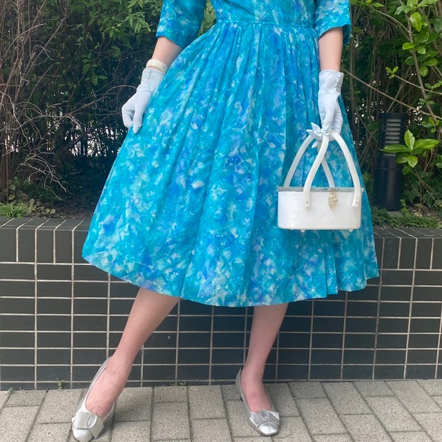 Vintage 50's blue chiffon dress