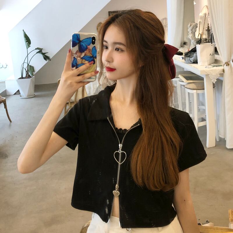 サマースリムジッパールーズTシャツ トップス レディース 大人ガーリー スウィート キュート カジュアル 夏物 YY-ファッション89072139630